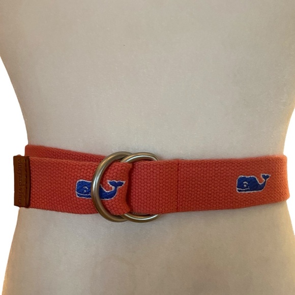 Vineyard Vines Boys Salmon Color Whale Print Logo Cotton Belt - Picture 2 of 6